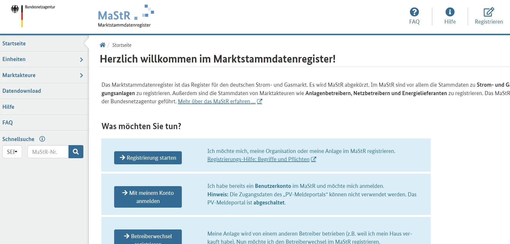 Marktstammdatenregister Website Screenshot