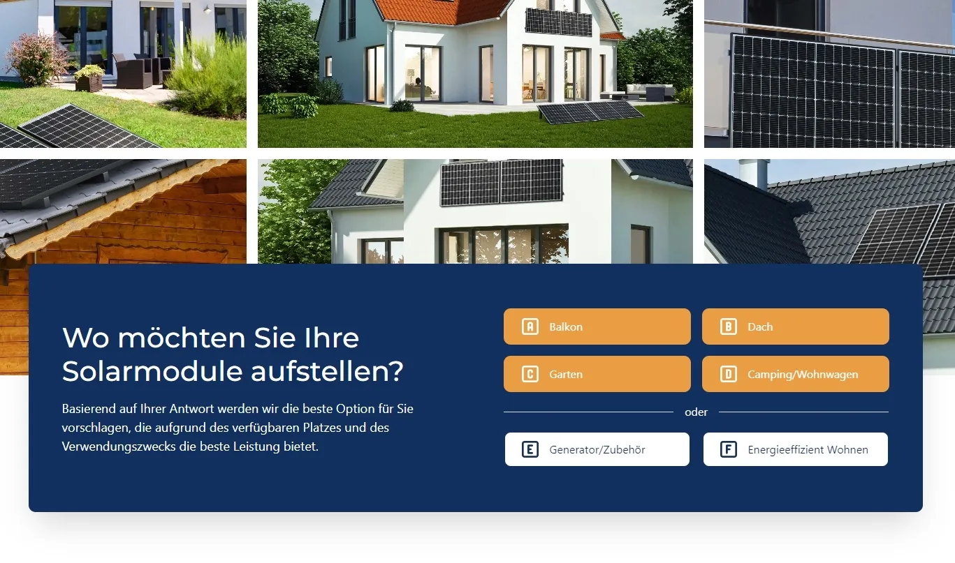Solar1.de Homepage Produktfinder Screenshot
