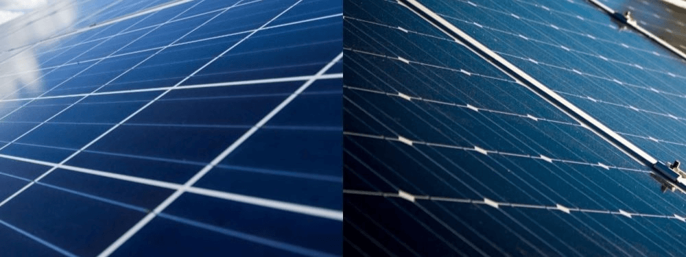 Polykristalline (links) und monokristalline (rechts) Solarmodule im Vergleich (Q: https://www.enpal.de/magazin/monokristallin-vs-polykristallin)